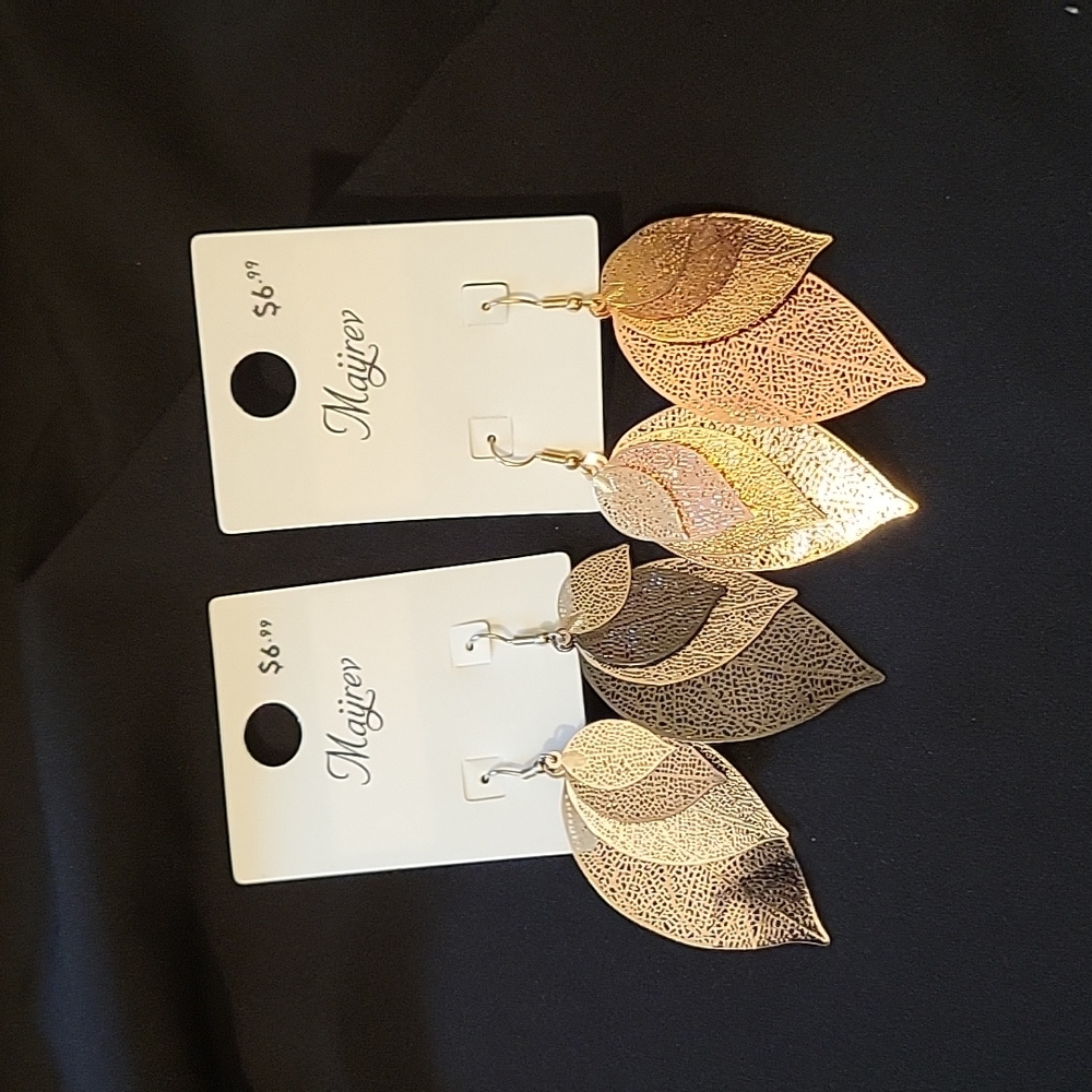 Set of women's  leaf shaped earrings.